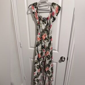 Floral Maxi romper shorts Dress with Pink and Green Accents